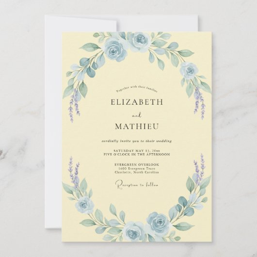 Butter Azure Bloom Hochzeit Einladung (Vorderseite)