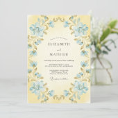 Butter Azure Kranz Hochzeit Einladung (Stehend Vorderseite)