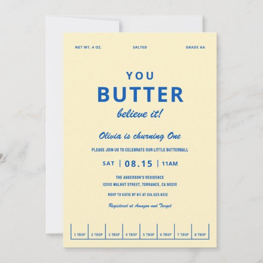 Butter Believe It Erste Geburtstagsfeier Einladung (Vorderseite)