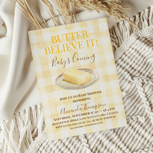 Butter Believe It Gelbe Gingham-Baby-Party Einladung