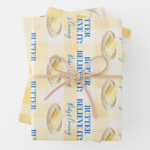 Butter Believe It Gelbe Gingham-Junge-Baby-Party Geschenkpapier Set
