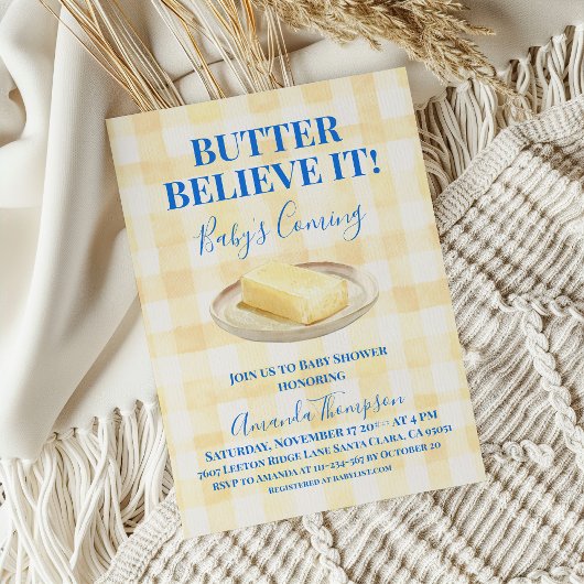 Butter Believe It Yellow Gingham Boy Baby Shower Einladung