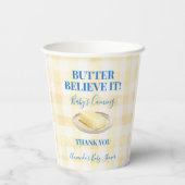 Butter Believe It Yellow Gingham Boy Baby Shower Pappbecher (Rückseite)