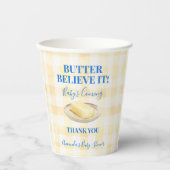 Butter Believe It Yellow Gingham Boy Baby Shower Pappbecher (Vorderseite)