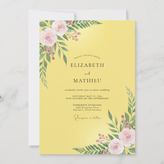 Butter Blush Blatt Hochzeit Einladung (Vorderseite)