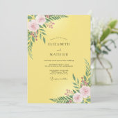 Butter Blush Blatt Hochzeit Einladung (Stehend Vorderseite)