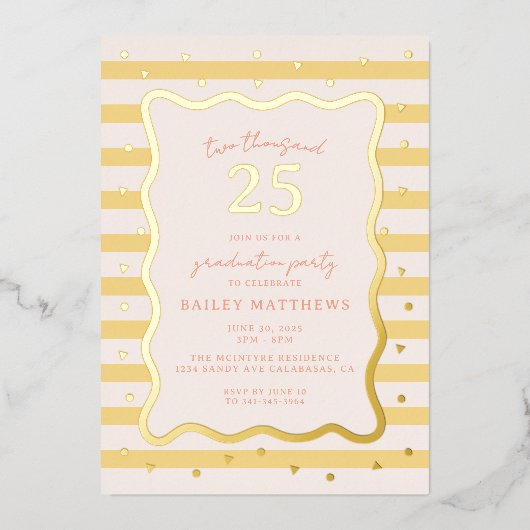 Butter Cabana Fun Yellow Graduation Party Folieneinladung (Vorderseite)