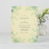 Butter-Celadon-Rosen-Hochzeit Einladung (Stehend Vorderseite)