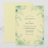 Butter-Celadon-Rosen-Hochzeit Einladung (Vorne/Hinten)