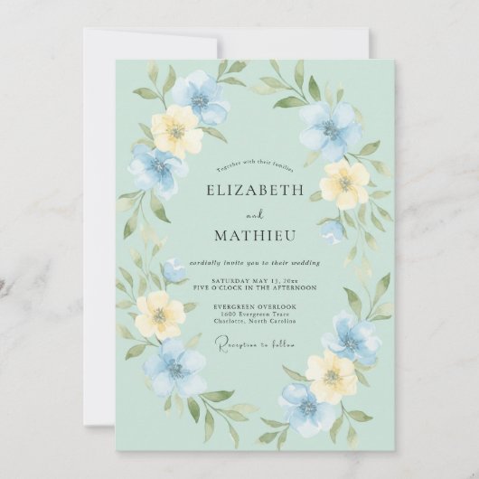 Butter Celeste Kranz Hochzeit Einladung (Vorderseite)