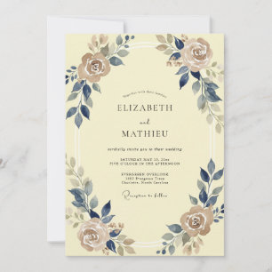 Butter Champagner Laub Eukalyptus Hochzeit Einladung