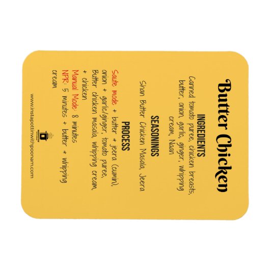 Butter Chicken Rezept Magnet für Instant Pot (Horizontal)