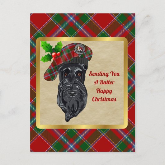 Butter Clan Abzeichen & Tartan Weihnachten Postkarte (Vorderseite)