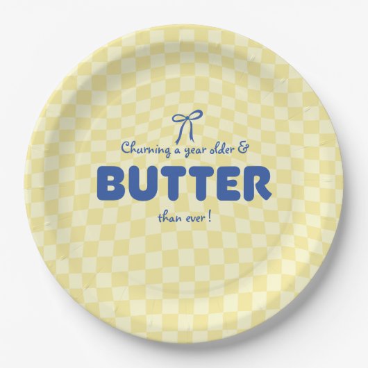 Butter-Geburtstag "Ein Jahr älter werdend" Pappteller (Vorderseite)