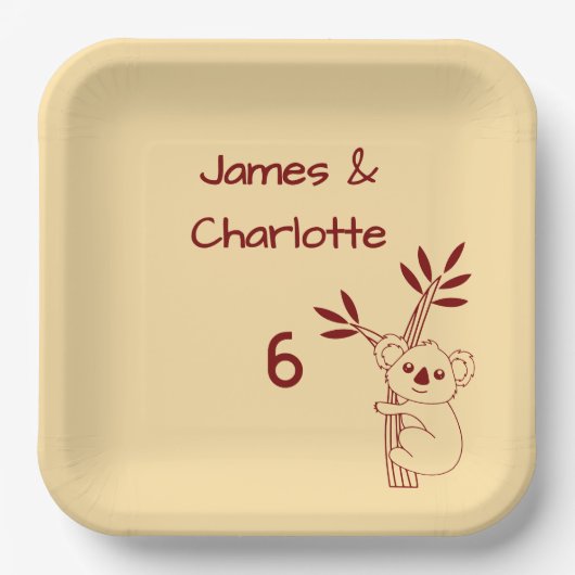 Butter Gelb Australische Tiere 6. Geburtstag Pappteller (Vorderseite)