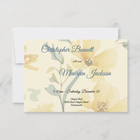 Butter Gelb blass Blütenblau RSVP Karte (Vorderseite)