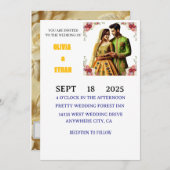 Butter gelb & grün Elegant Blumen Einladung (Vorne/Hinten)