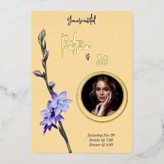 Butter Gelb & Lilac SunOrchid Foto Geburtstag Folieneinladung