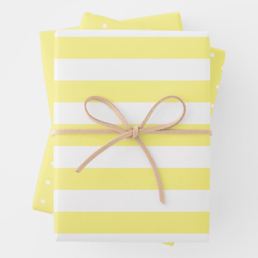 Butter Gelb Polka Dot breit gestreift und fest Geschenkpapier Set (Beispiel)