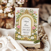 Butter Gelb Rosa Vintage Jugendstil-Hochzeit Einladung