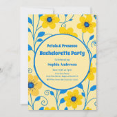 Butter Gelb und Blau Florals-Junggeselinnen-Abschi Einladung (Vorderseite)