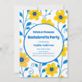 Butter Gelb und Blau Florals-Junggeselinnen-Abschi Einladung (Vorderseite)