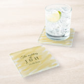 Butter gelbe Pastellgelbe die Hochzeit des Paares Glasuntersetzer (Schrägansicht)