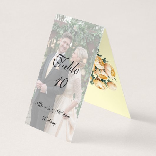 Butter-Gelbe Rosen Hochzeitsstich-Foto-Tischnummer (Rückseite)