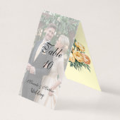 Butter-Gelbe Rosen Hochzeitsstich-Foto-Tischnummer (Vorderseite)