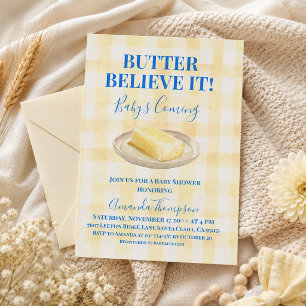 Butter, glaub es, Baby kommt - Babyparty Einladung