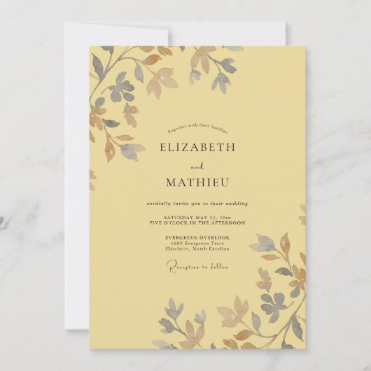 Butter-Grau-Reben-Hochzeit Einladung (Vorderseite)
