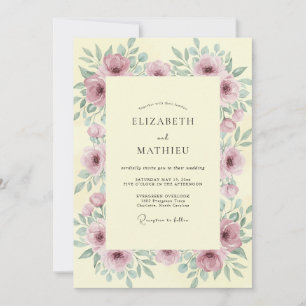Butter Mauve Pfingstrosen-Hochzeit Einladung