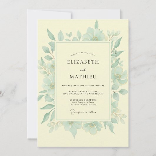 Butter Mint Eucalyptus Hochzeit Einladung (Vorderseite)