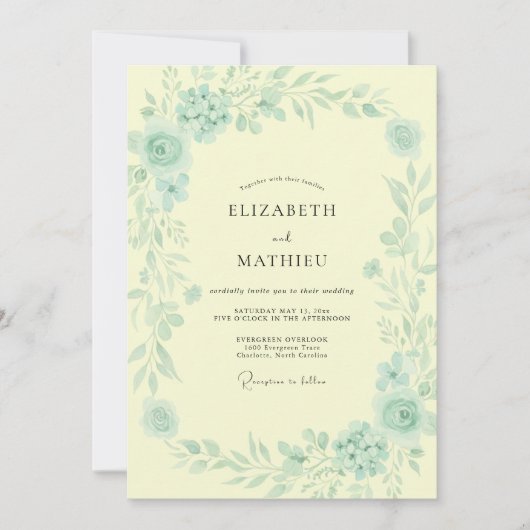 Butter Mint Wasserfarben-Hochzeit Einladung (Vorderseite)
