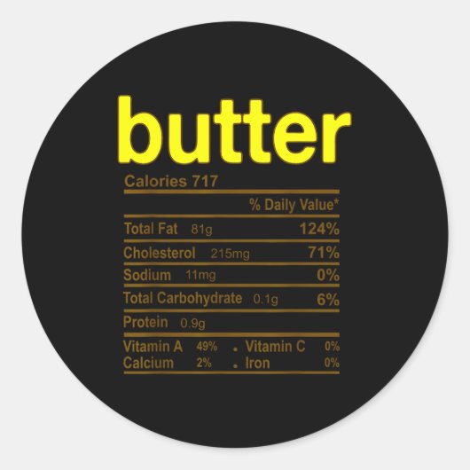 Butter Nutrition Facts Funny Thanksgiving Christma Runder Aufkleber (Vorderseite)