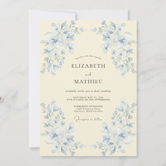 Butter Periwinkle Blatt Hochzeit Einladung (Vorderseite)