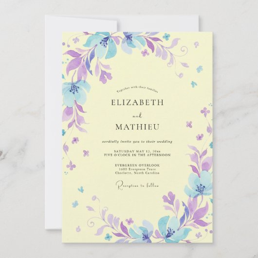 Butter Periwinkle Gemalte Hochzeit Einladung (Vorderseite)