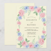 Butter Periwinkle Kranz Hochzeit Einladung (Vorne/Hinten)