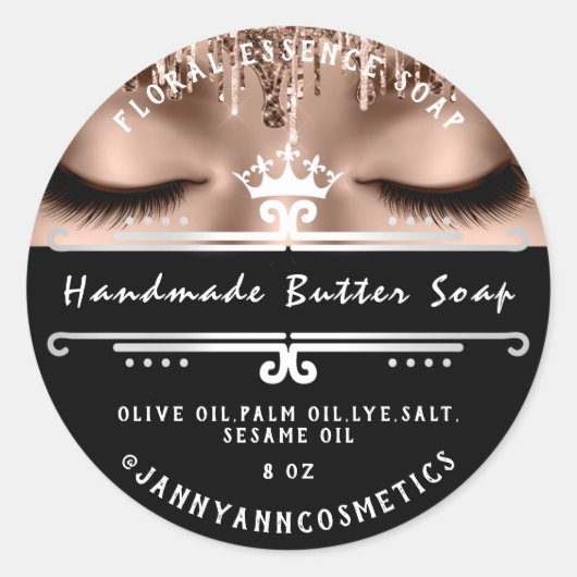 Butter Seife Kosmetik Grau Royal Lashes Tropfen Runder Aufkleber (Vorderseite)