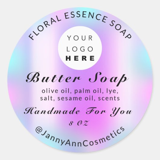 Butter Seife Kosmetik Handgemachte Logo Rosa Blau Runder Aufkleber (Vorderseite)