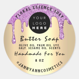 Butter Seife Kosmetik Handmade Lila Tropfen Gold Runder Aufkleber