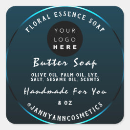 Butter Seife Kosmetik Handmade Logo Aquamarin Blau Quadratischer Aufkleber