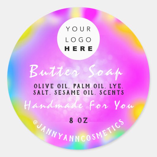 Butter Seife Kosmetik Logo Holograph Pink Makeup Runder Aufkleber (Vorderseite)
