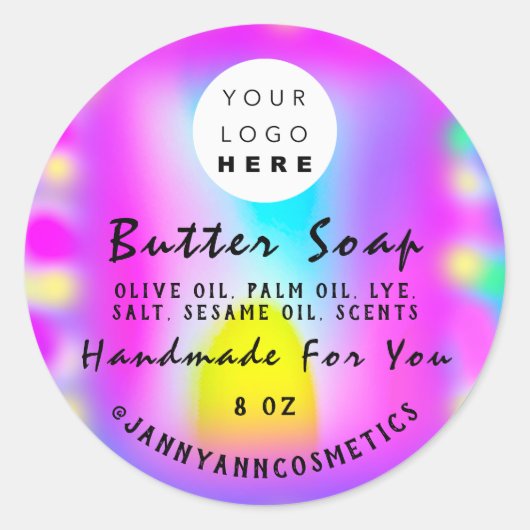 Butter Seife Kosmetik Logo-Holograph Unicorn Rosa Runder Aufkleber (Vorderseite)