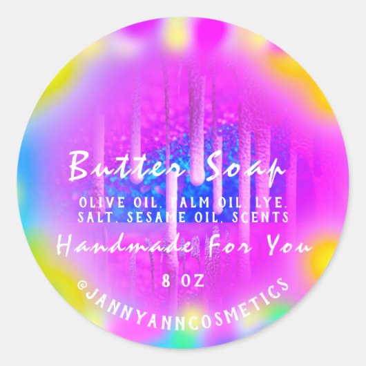 Butter Seife Kosmetisch. Farbtherapie mit rosa Hol Runder Aufkleber (Vorderseite)