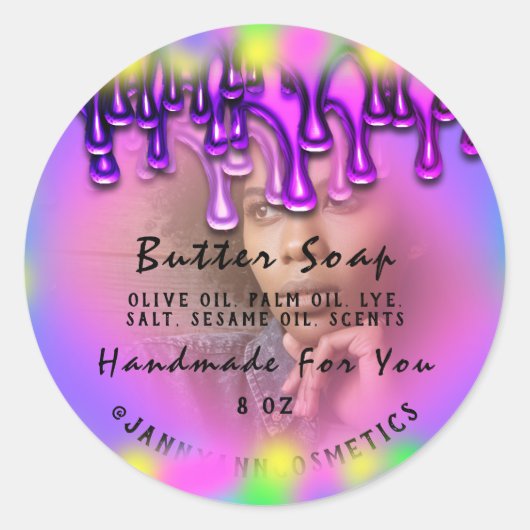Butter Soap Kosmetik Handmade Holograph Foto Runder Aufkleber (Vorderseite)