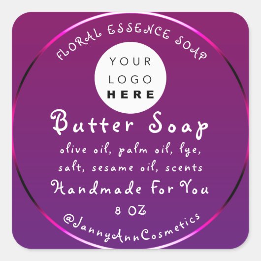 Butter Soap Kosmetik Handmade Logo VioletPink Quadratischer Aufkleber (Vorderseite)