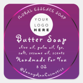 Butter Soap Kosmetik Handmade Logo VioletPink Quadratischer Aufkleber