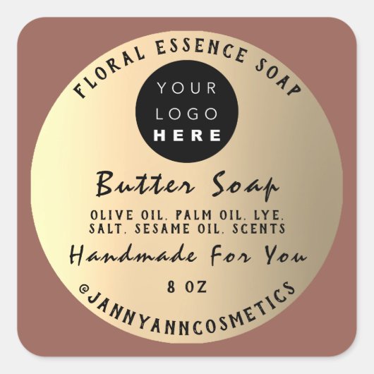 Butter Soap Kosmetik Handmade Rose Gold Logo Quadratischer Aufkleber (Vorderseite)