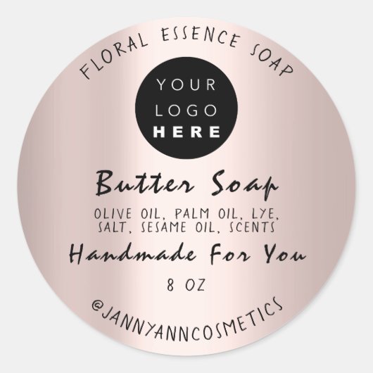 Butter Soap Kosmetik Rose Handgemachte Rose Script Runder Aufkleber (Vorderseite)